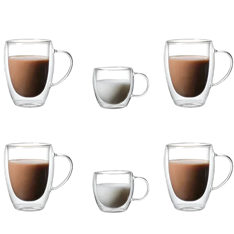 6pcs Double-Layer Borosilicate Glass Mug Set Heat-Resistant Transparent-0