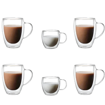 6pcs Double-Layer Borosilicate Glass Mug Set Heat-Resistant Transparent-0