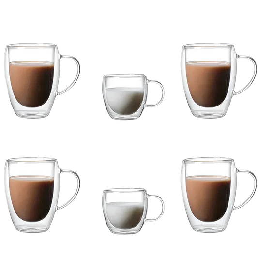 6pcs Double-Layer Borosilicate Glass Mug Set Heat-Resistant Transparent-0