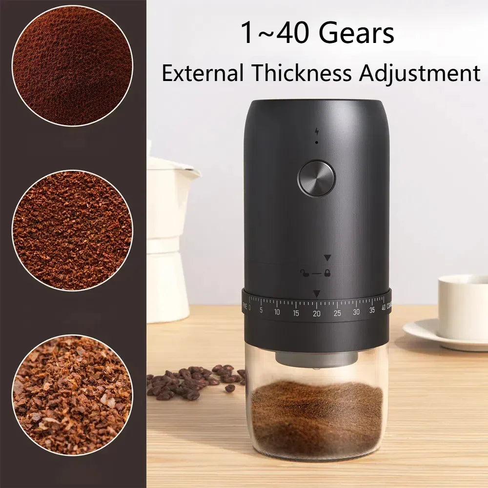 1800mAh Electric Coffee Grinder 40-Level Adjustable Burr Grinder Black Portable