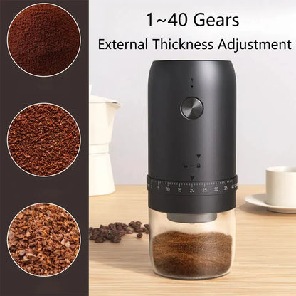 1800mAh Electric Coffee Grinder 40-Level Adjustable Burr Grinder Black Portable