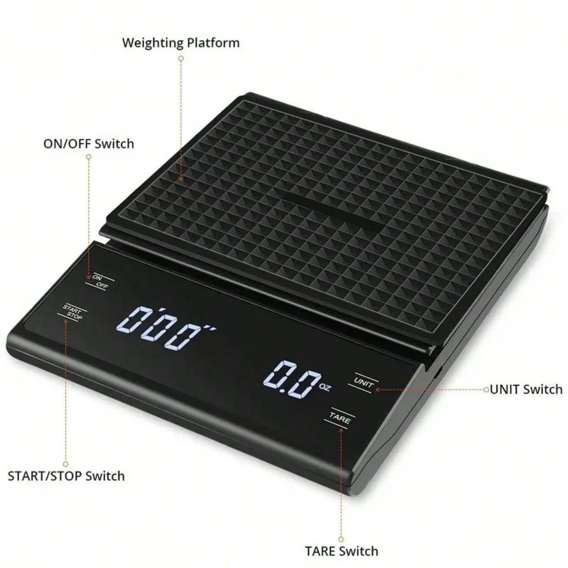 Auto Timer Coffee Scale 0.1g Accuracy USB-C Rechargeable Precision-2