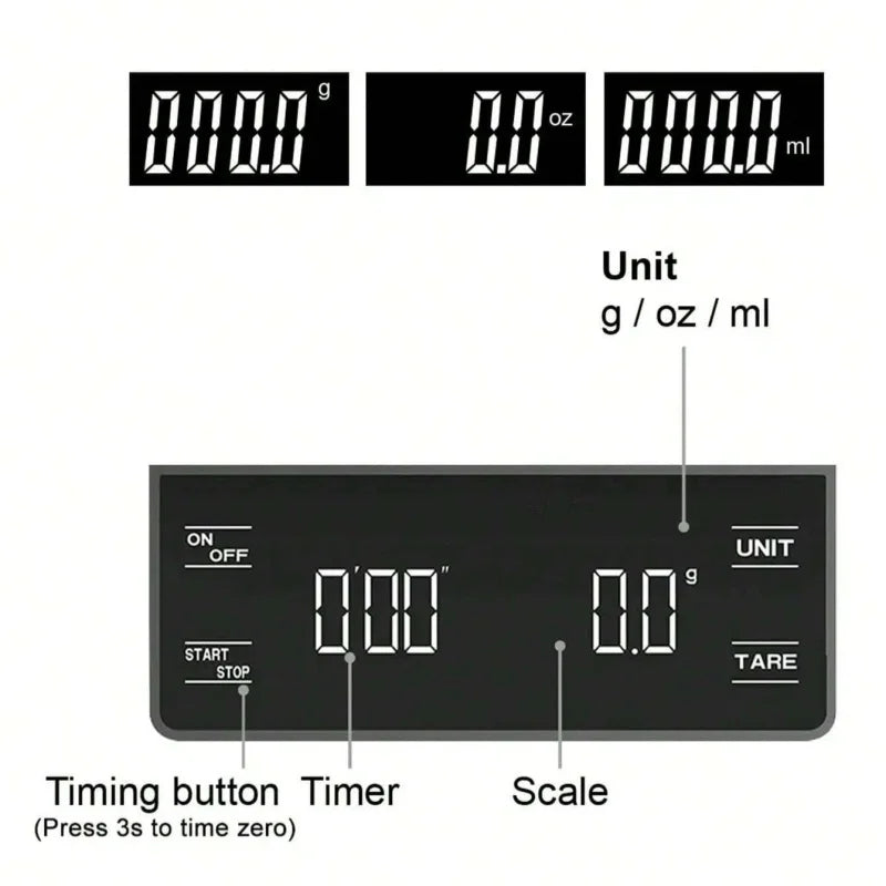 Auto Timer Coffee Scale 0.1g Accuracy USB-C Rechargeable Precision-3