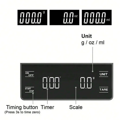 Auto Timer Coffee Scale 0.1g Accuracy USB-C Rechargeable Precision-3