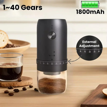 1800mAh Electric Coffee Grinder 40-Level Adjustable Burr Grinder Black Portable
