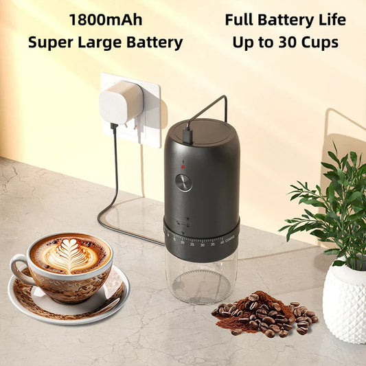 1800mAh Electric Coffee Grinder 40-Level Adjustable Burr Grinder Black Portable